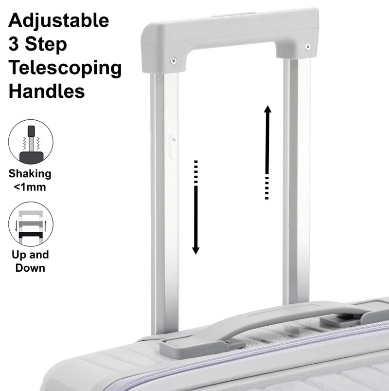 SENATOR طقم حقائب سفر عصرية للجنسين من مادة PP خفيفة الوزن مع هيكل صلب وعجلات دوارة مزدوجة 4 وقفل تركيبي مكون من 3 أرقام KH1010 رمادي فاتح - Image 4